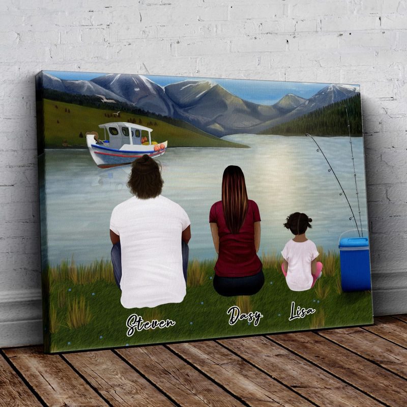 lake and boat personalized family wrapped canvas alpha paw