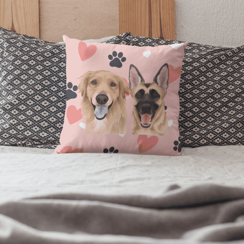 pillow 2dogs pink heart